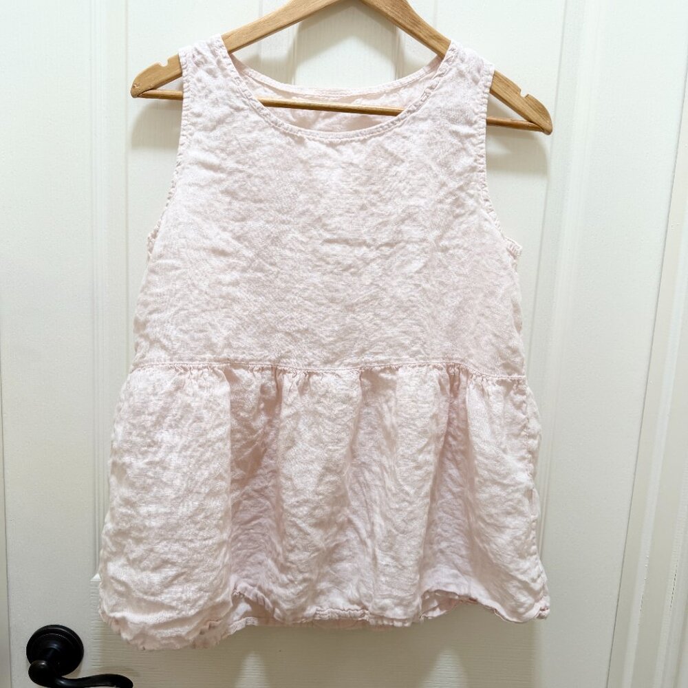 Francesca Bettini Italian Linen Top Size S Soft Pink Sleeveless Peplum Hem Boho - Picture 5 of 8